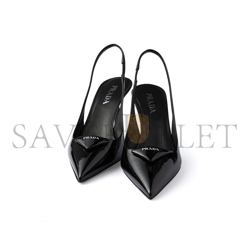 Pra*a triangle logo leather high heels